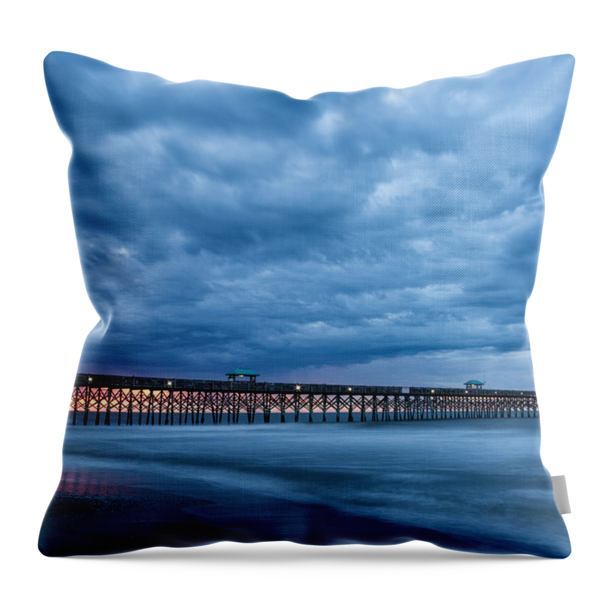 South Carolina Throw Pillow featuring the photograph Before Sunrise at Folly Beach Pier, South Carolina by Denise Bush