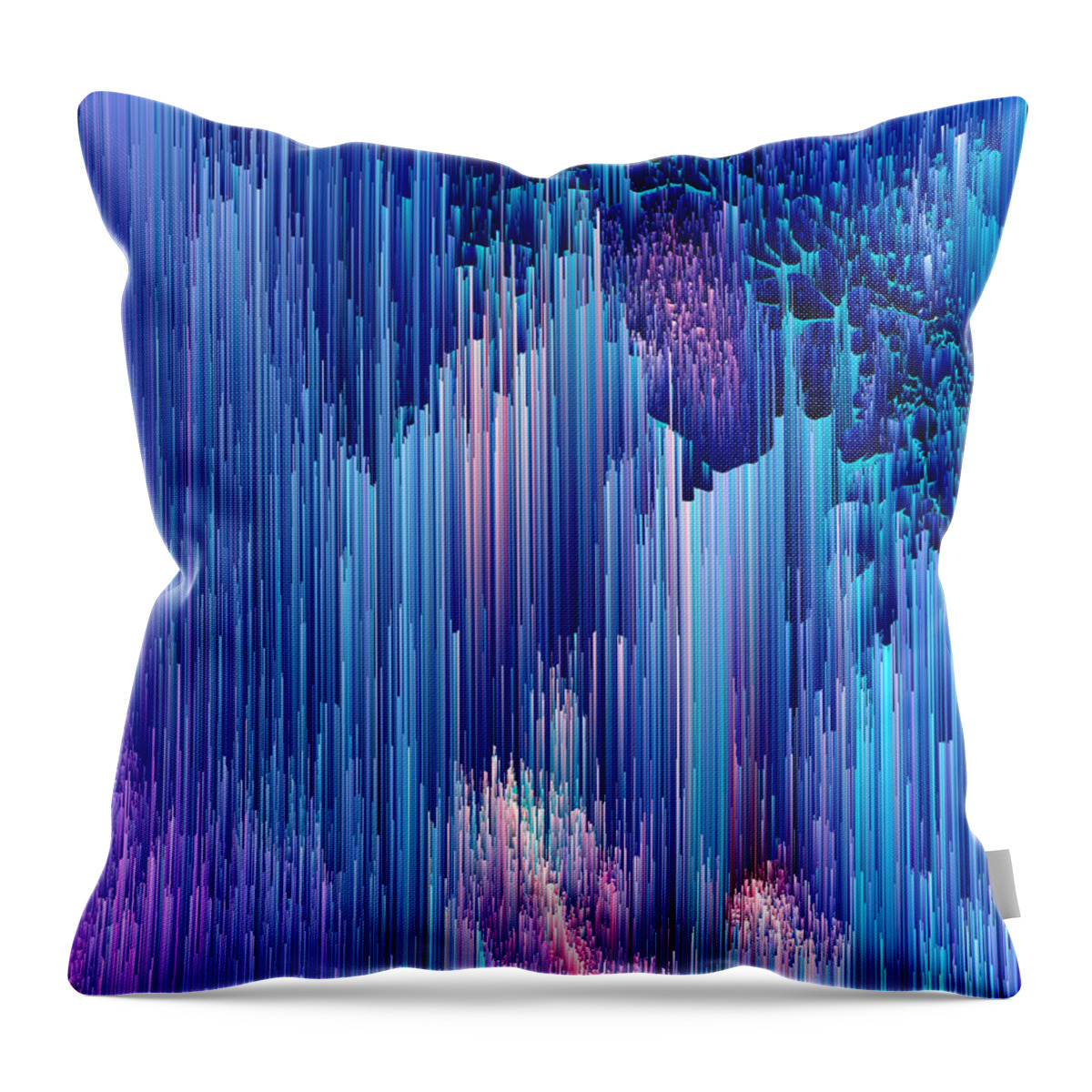 Glitch Throw Pillow featuring the digital art Beglitched Waterfall - Pixel Art by Jennifer Walsh