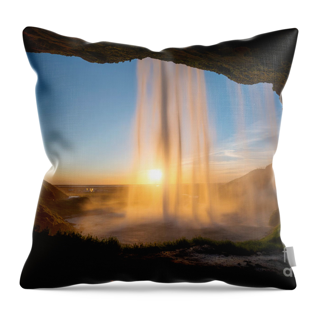 Iceland Throw Pillow featuring the photograph Behind Seljalandsfoss Sunset by Michael Ver Sprill