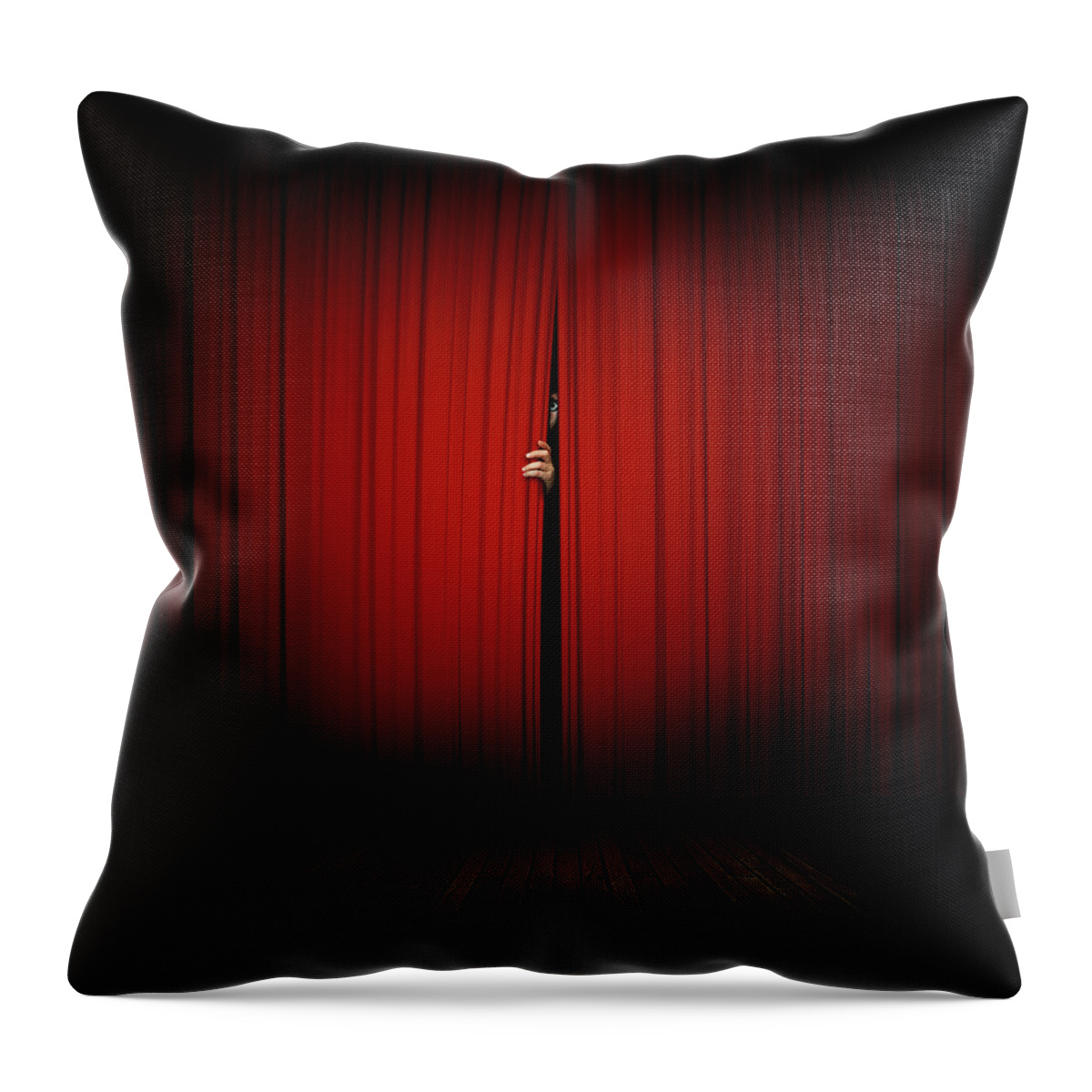 Brown Throw Pillow featuring the digital art Behind the Curtain by Zoltan Toth