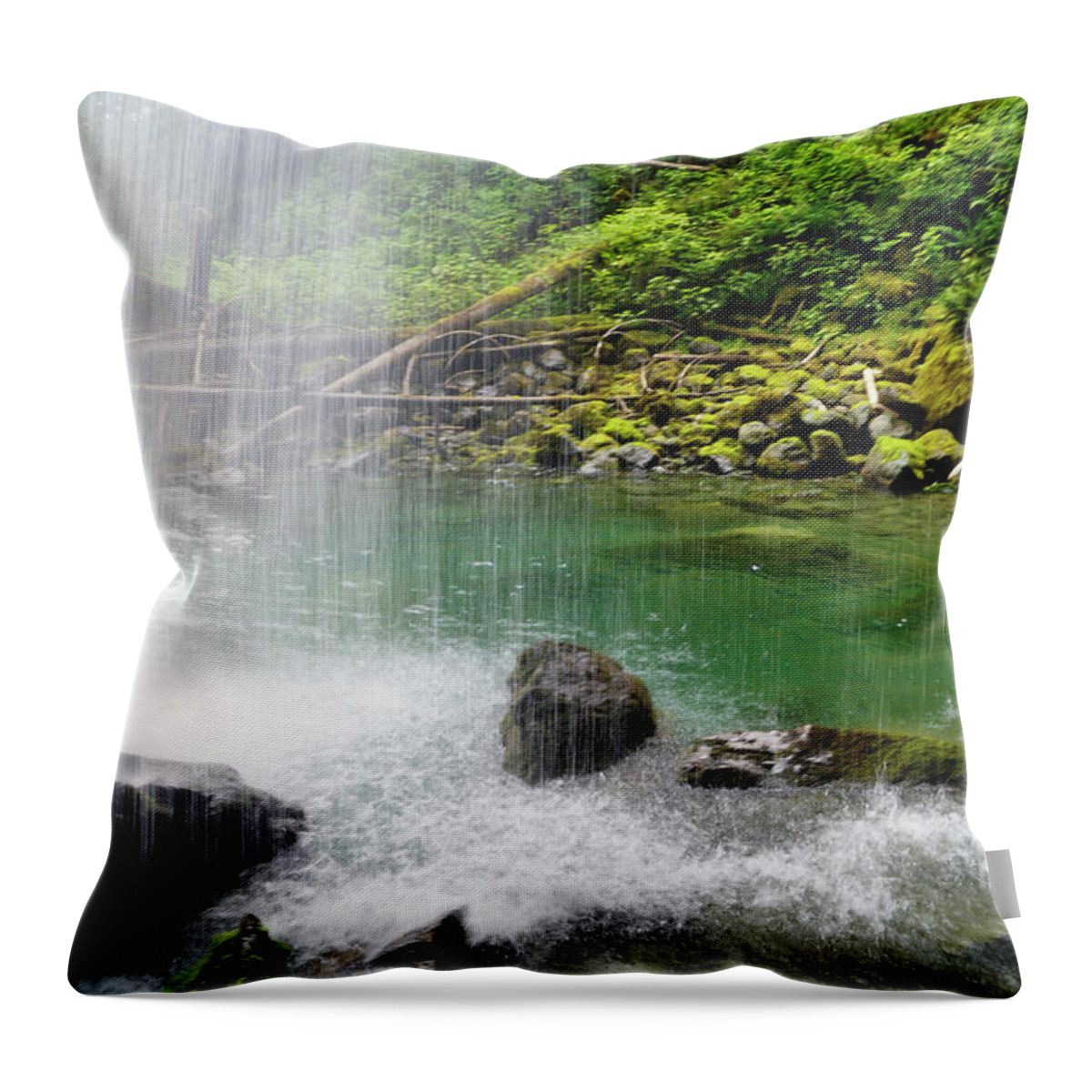 Waterfall Throw Pillow featuring the photograph Behind the Falls by Tim Dussault