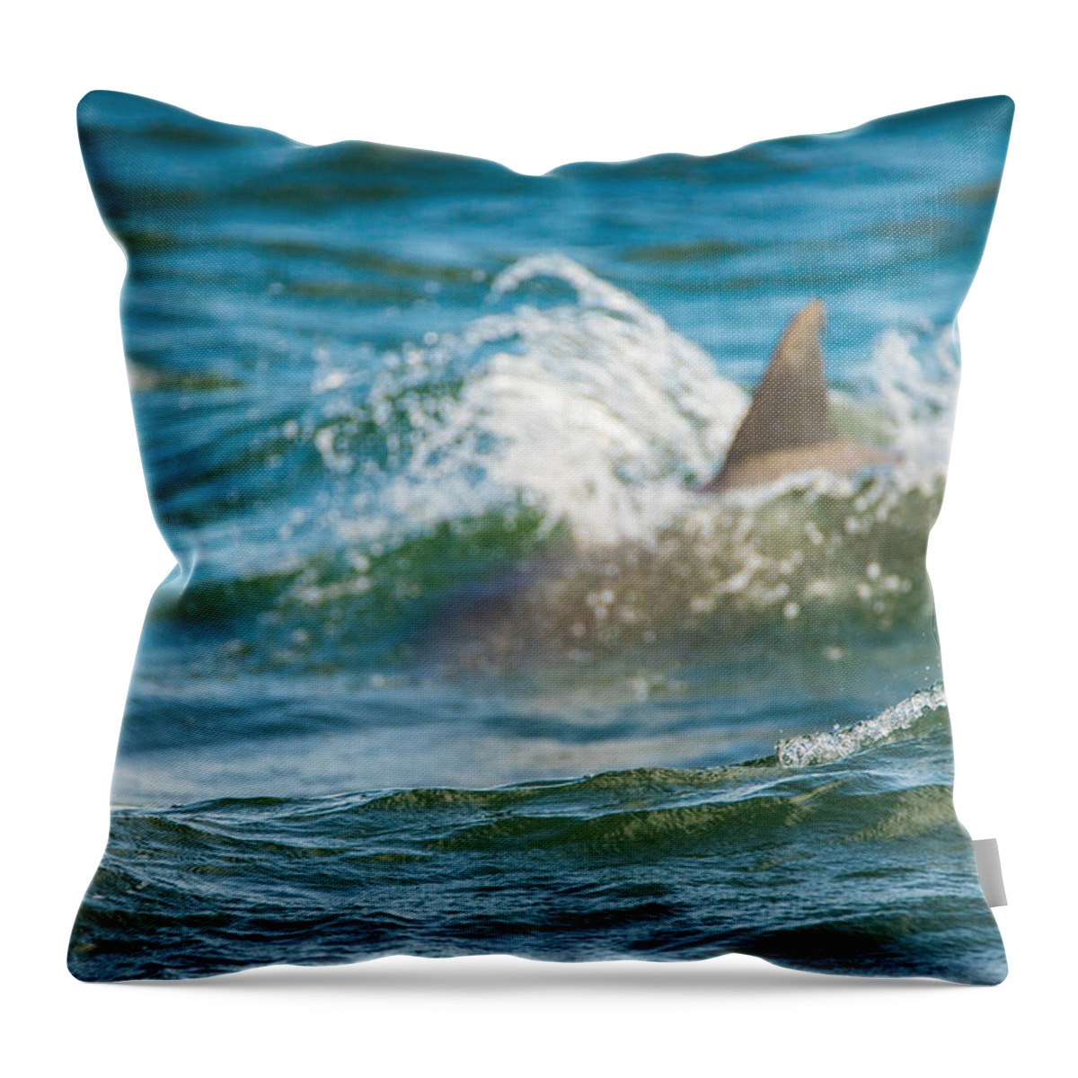 Dolphin Throw Pillow featuring the photograph Behind the Wave by Wild Fotos