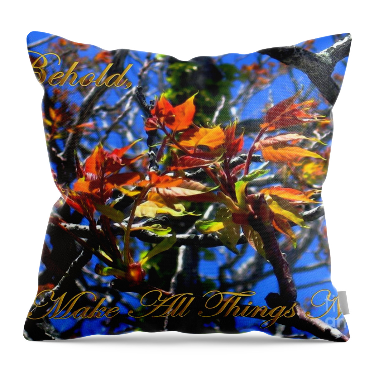 Leaves Throw Pillow featuring the digital art Behold I Make All Things New by Dale  Ford