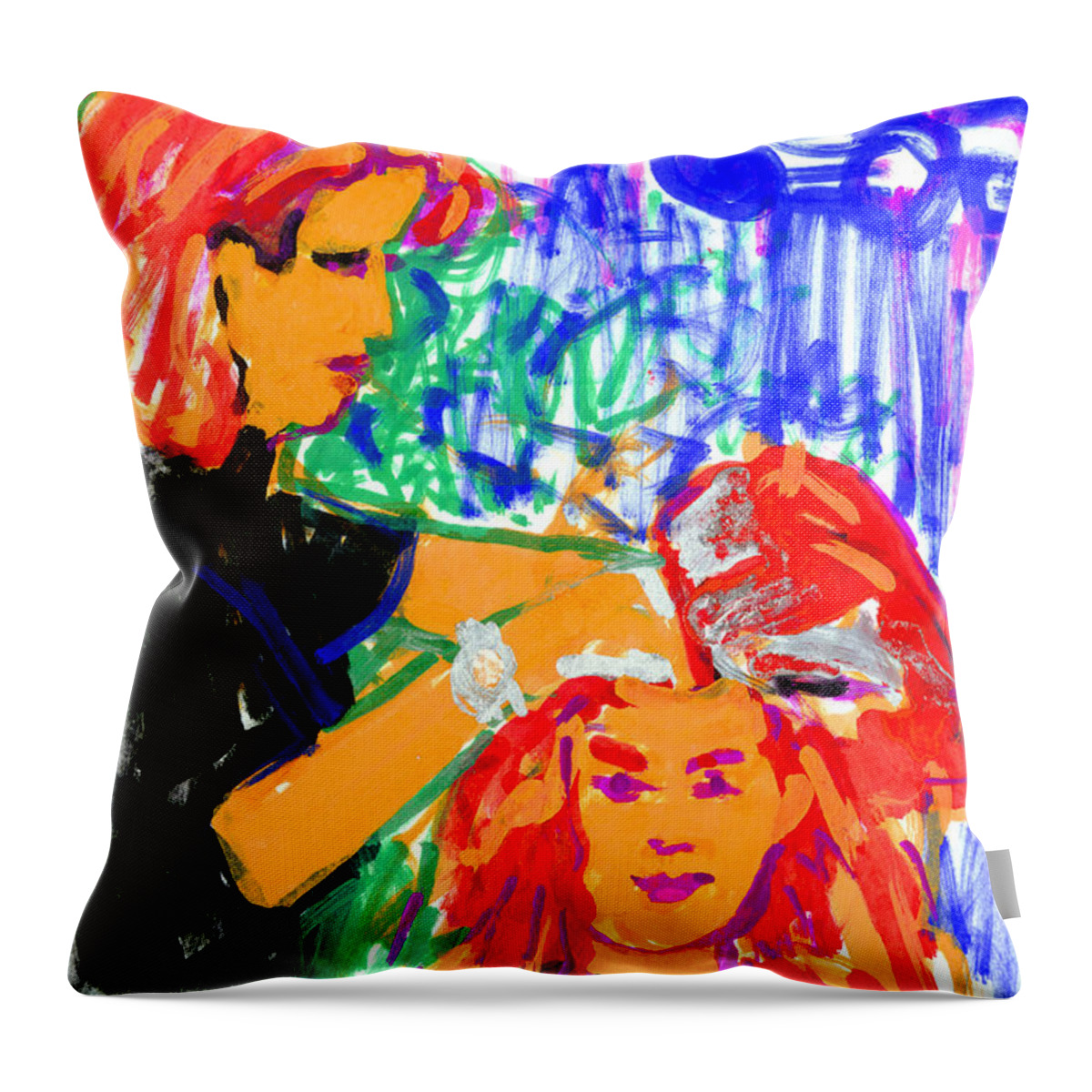 Red Head Throw Pillow featuring the painting Being Foiled by Candace Lovely