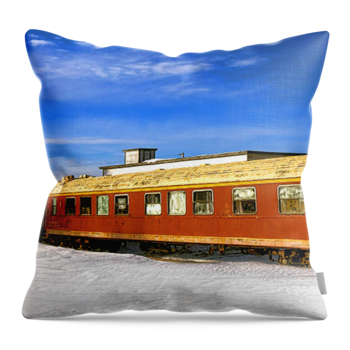 Belfast Throw Pillow featuring the photograph Belfast and Moosehead Railroad Cars in Winter by Olivier Le Queinec