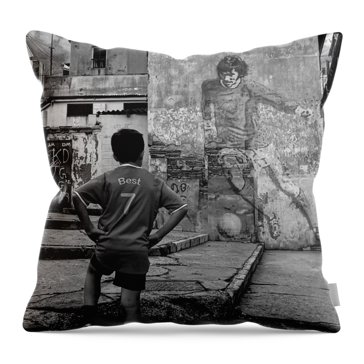 George Best Throw Pillow featuring the photograph Belfast Boy In Memory Of George Best by Donovan Torres