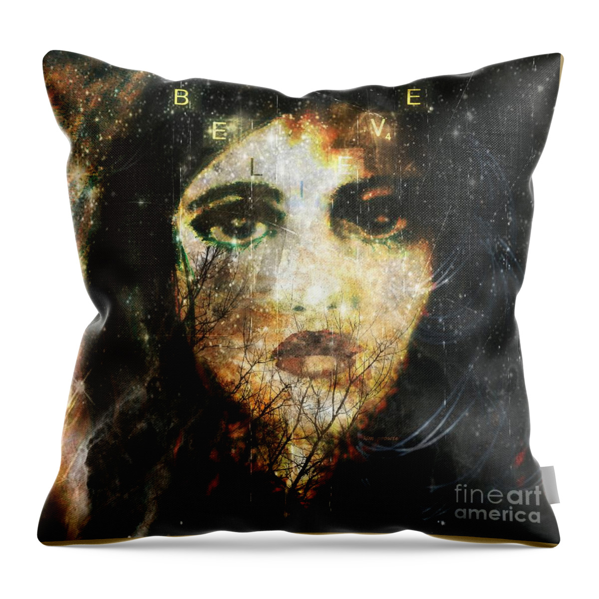 Portrait Study Throw Pillow featuring the pastel Believe by Kim Prowse