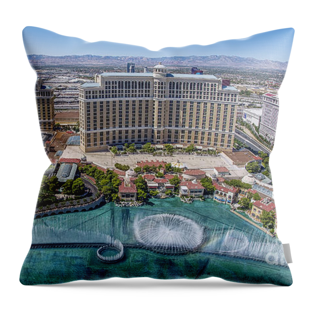 Bellagio Throw Pillow featuring the photograph Bellagio Fountains in the Afternoon by Aloha Art