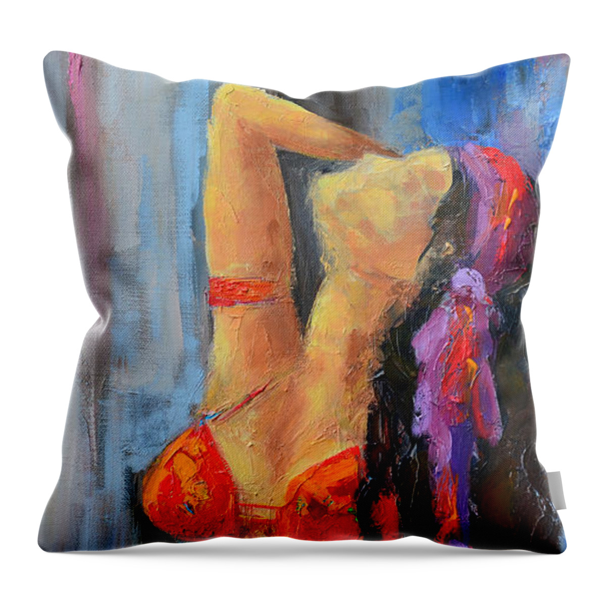 Belly Dancer Portrait Oil Painting Throw Pillow featuring the painting Belly Dancer Portrait of a woman Modern Impressionist Artwork by Patricia Awapara