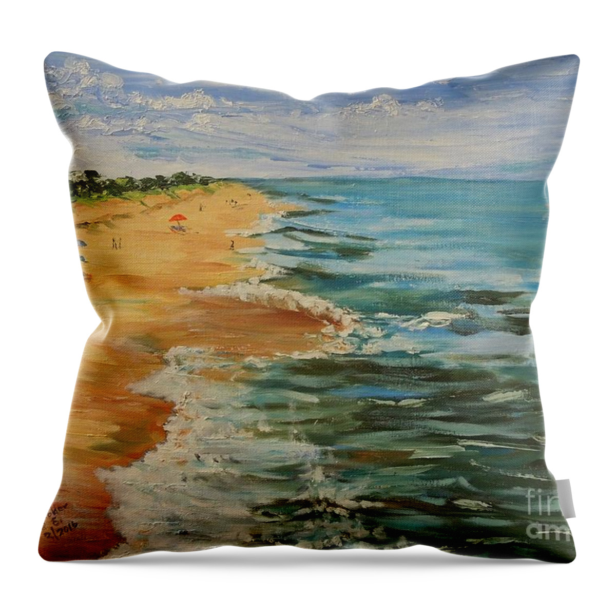 Beach Throw Pillow featuring the painting Beloved Beach - SOLD by Judith Espinoza