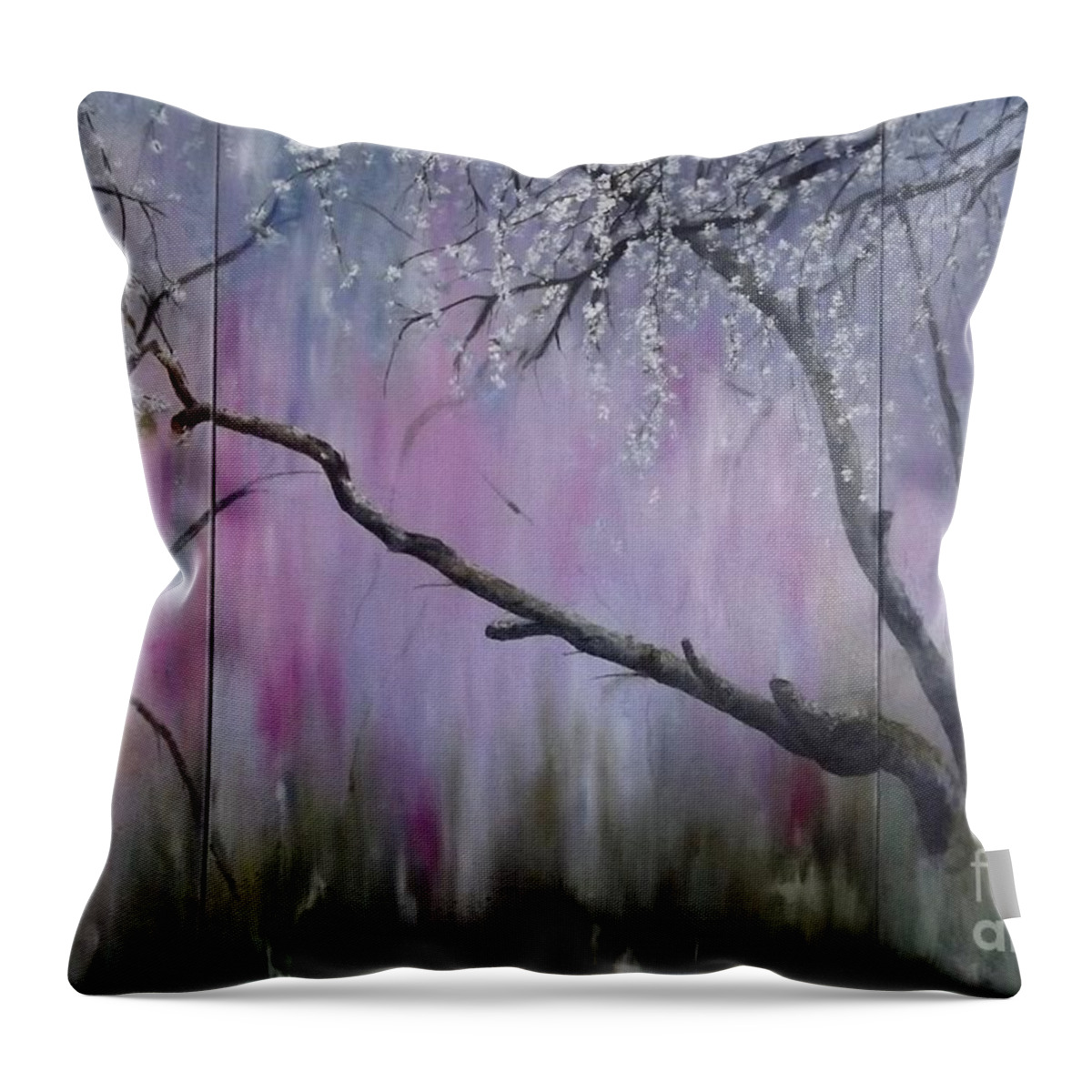 Ibiza Throw Pillow featuring the painting Below the Blooming Blossom Triptych by Lizzy Forrester
