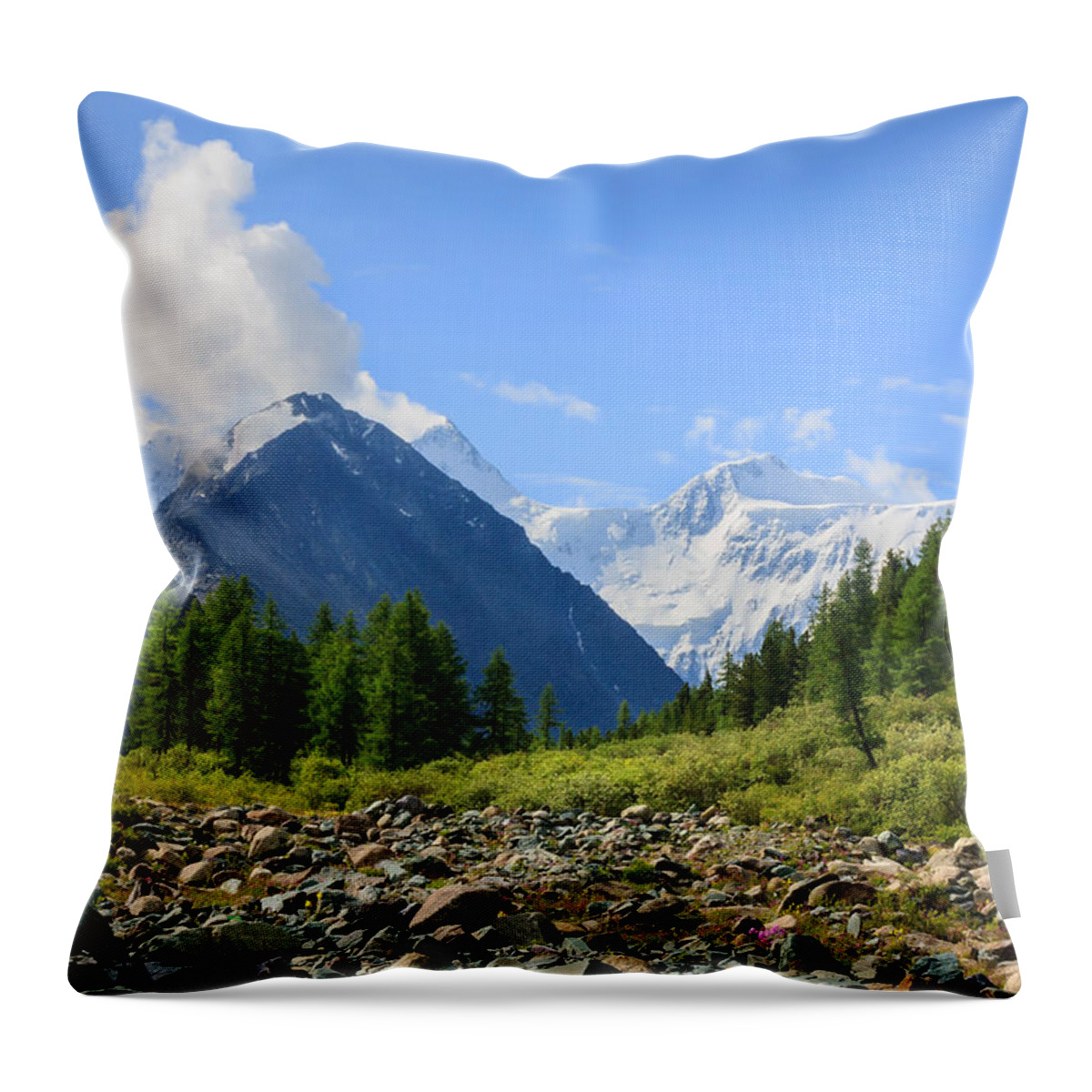 Russian Artists New Wave Throw Pillow featuring the photograph Belukha Sacred Mountain of White Waters by Victor Kovchin