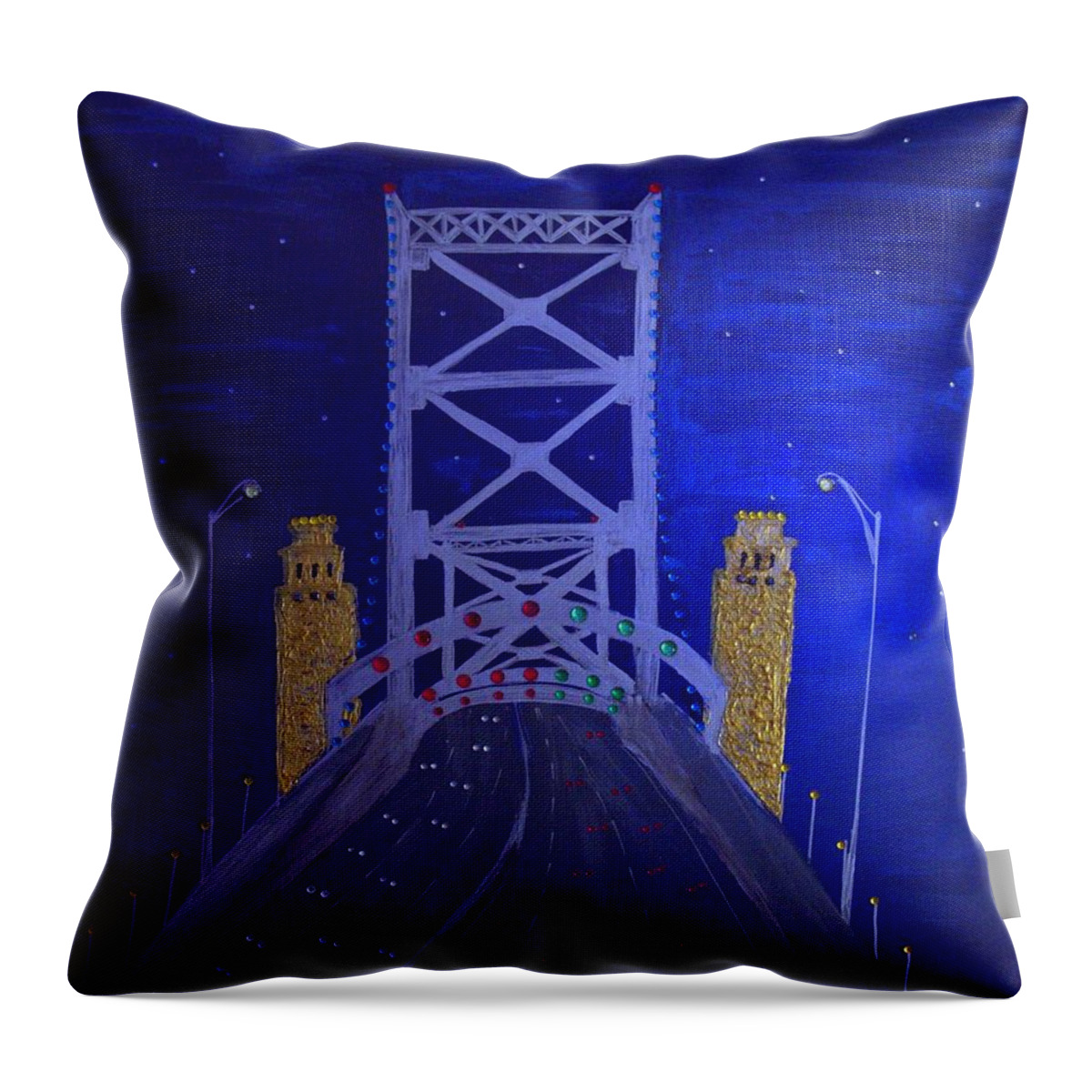  Throw Pillow featuring the painting Ben Franklin Bridge by Lilliana Didovic