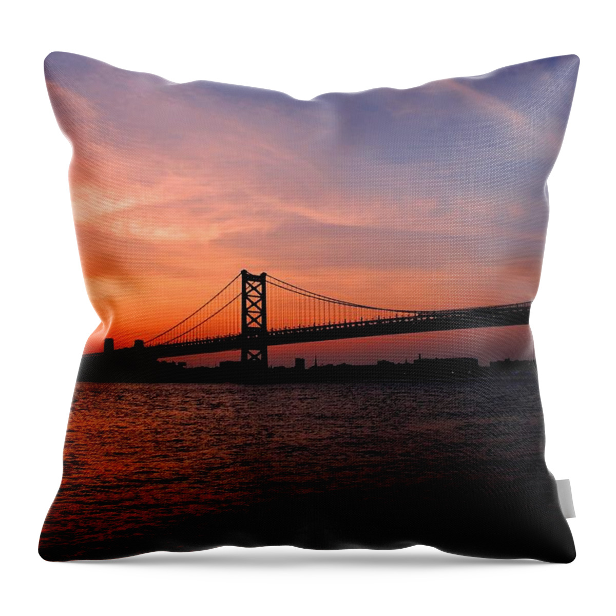 Philadelphia Throw Pillow featuring the photograph Ben Franklin Bridge Sunset by Matt Quest