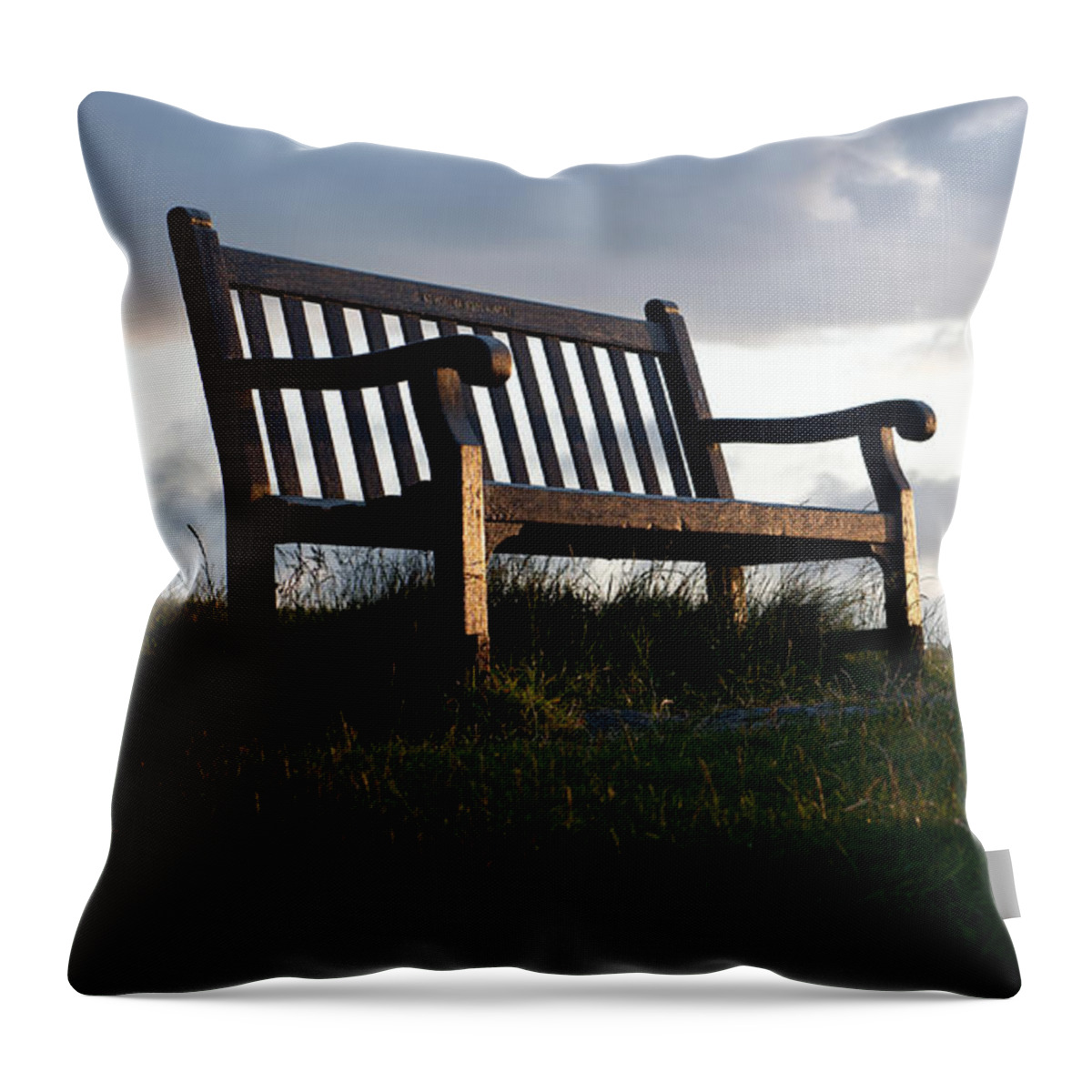 Devon Throw Pillow featuring the photograph Bench at Sunset by Helen Jackson