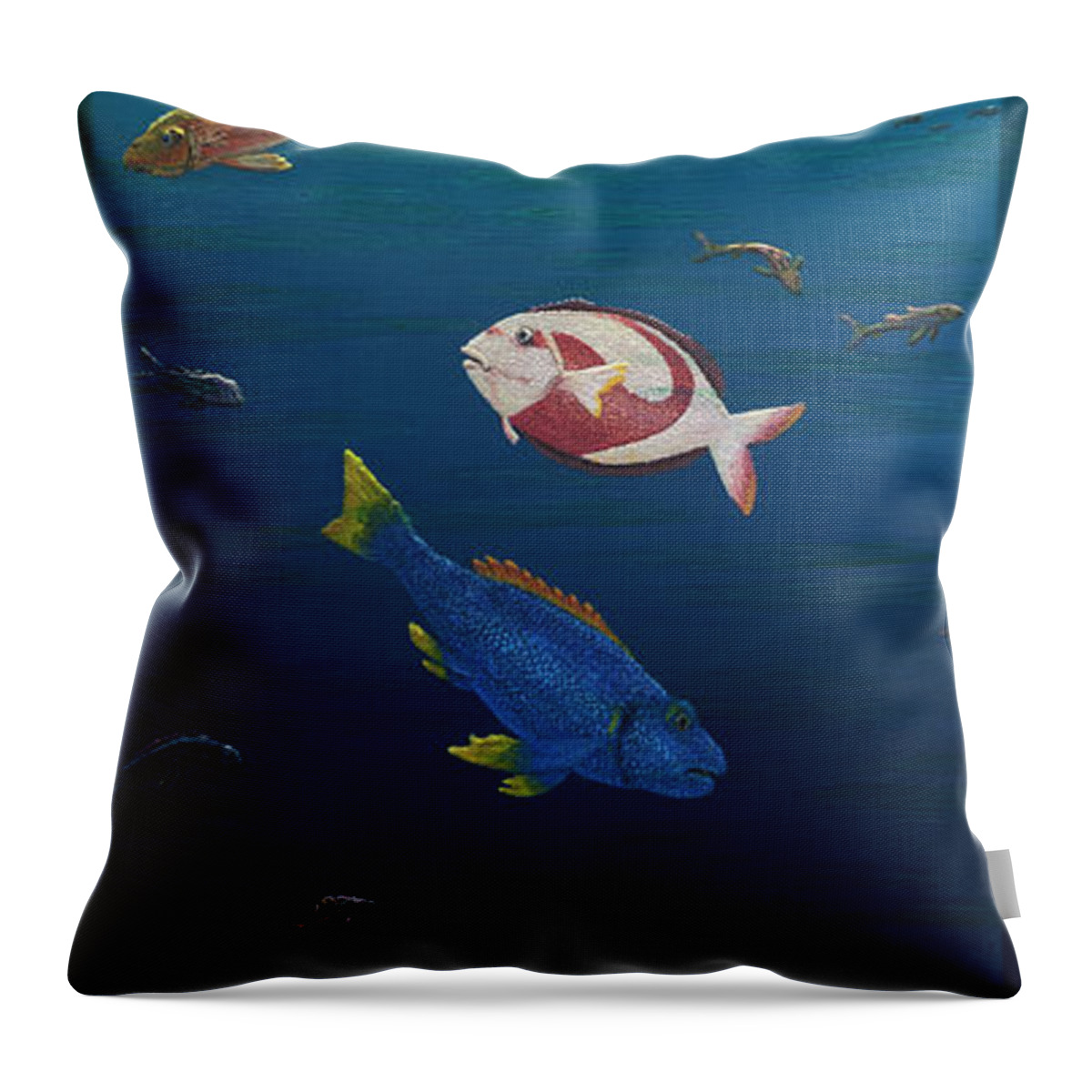 Fish. Lighted. Throw Pillow featuring the mixed media Beneath the Surface by Jon Carroll Otterson