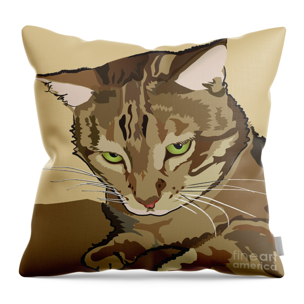 Bengal Throw Pillow featuring the painting Bengal Kitty Pet Portrait by Robyn Saunders