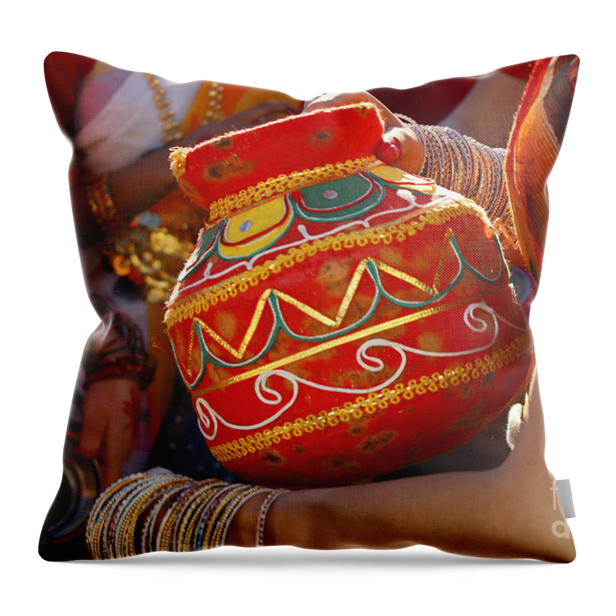 Bengladesh Throw Pillow featuring the photograph Bengali Maiden Dancers with Water Jars by Charline Xia