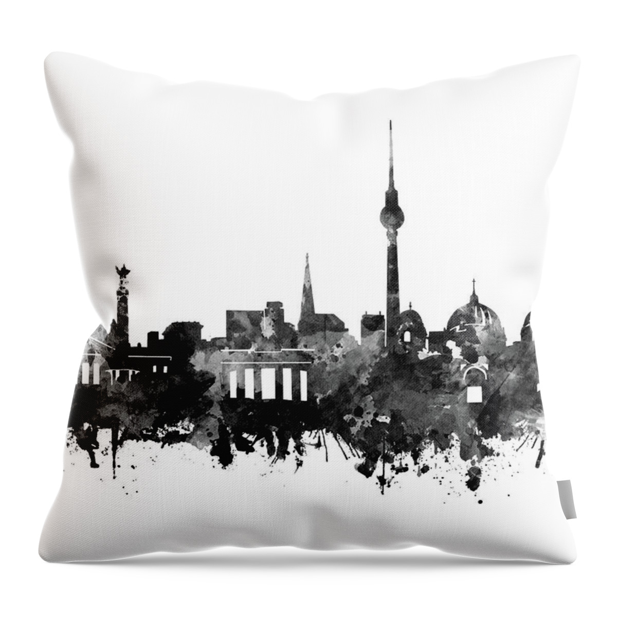 Berlin Throw Pillow featuring the digital art Berlin City Skyline Black And White by Bekim M
