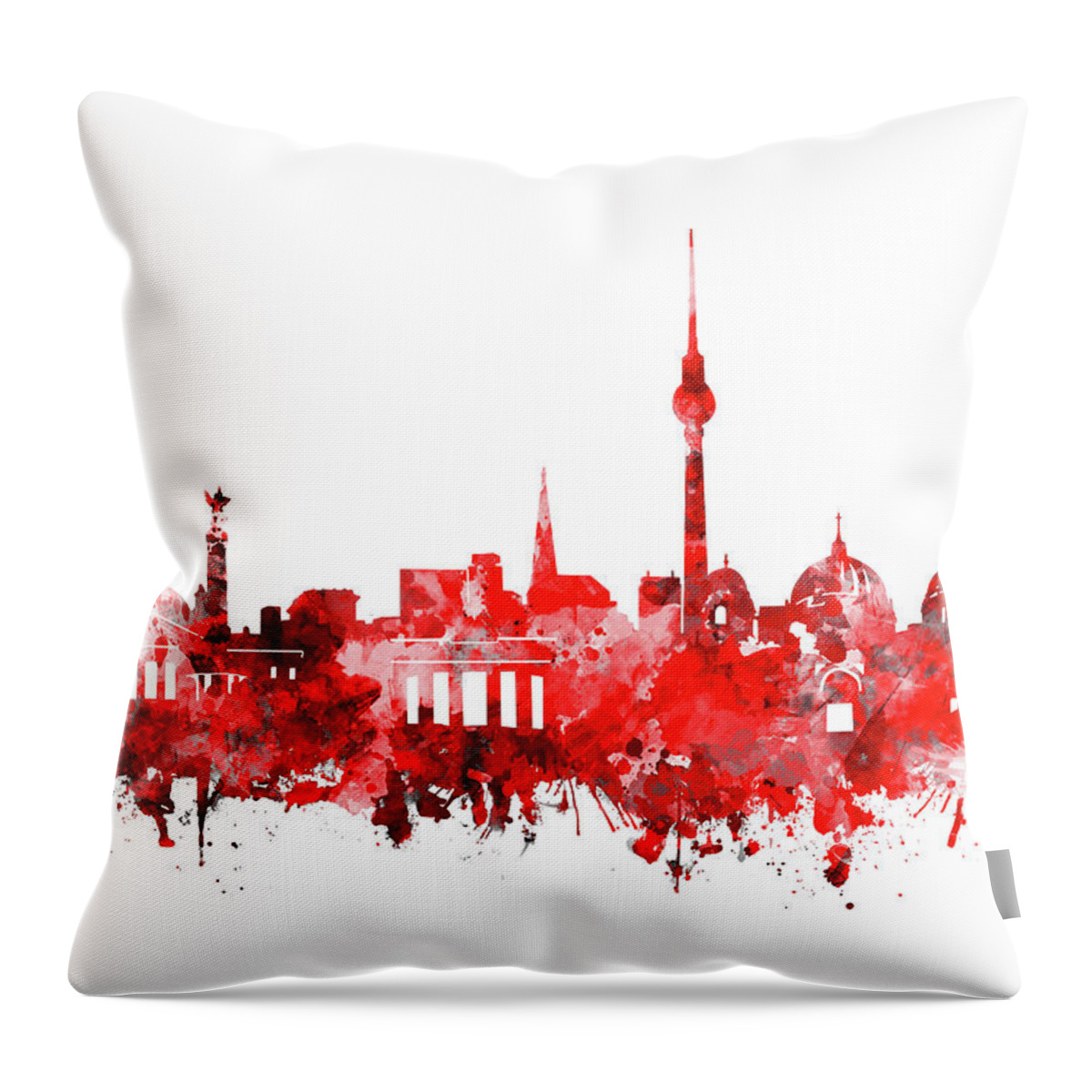 Berlin Throw Pillow featuring the digital art Berlin City Skyline Red by Bekim M