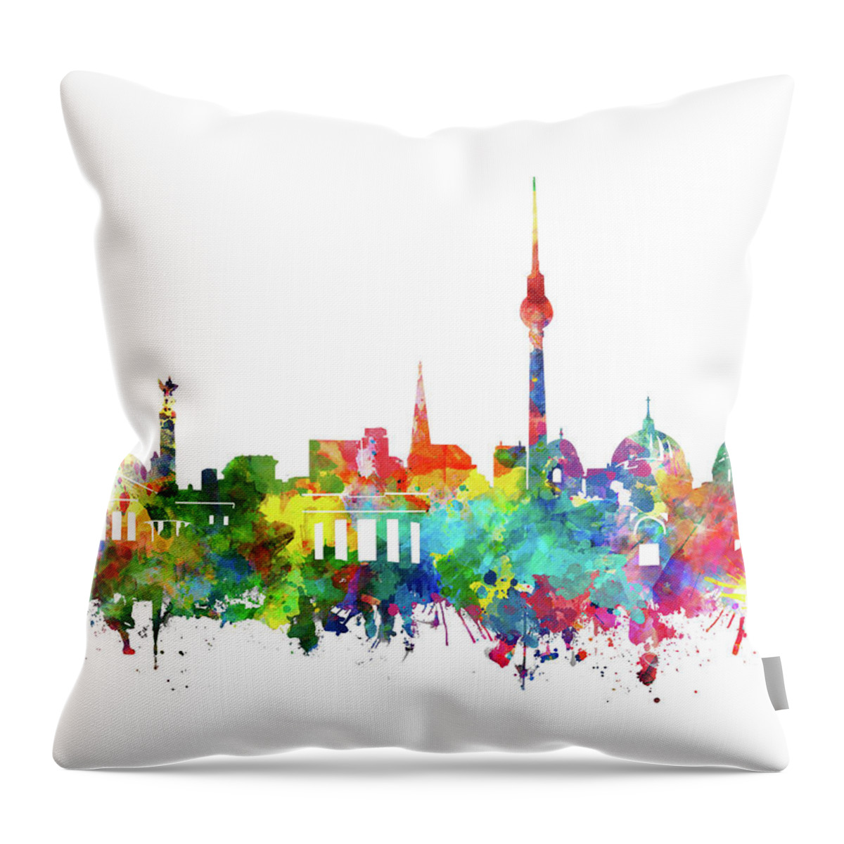 Berlin Throw Pillow featuring the digital art Berlin City Skyline Watercolor by Bekim M