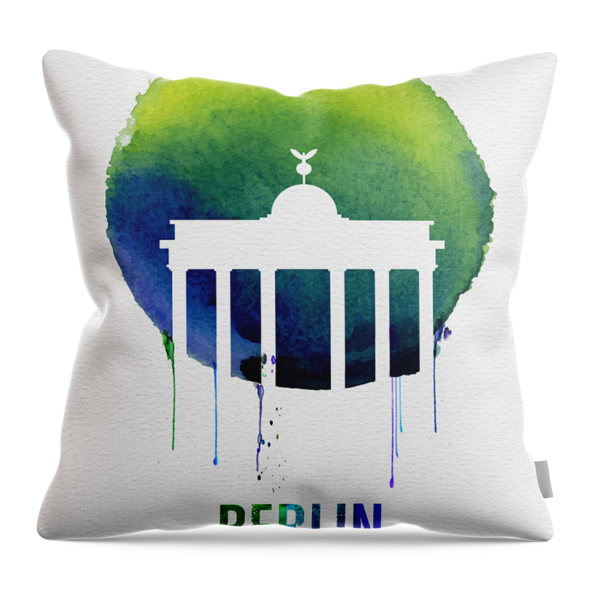 Berlin Throw Pillow featuring the digital art Berlin Landmark Blue by Naxart Studio
