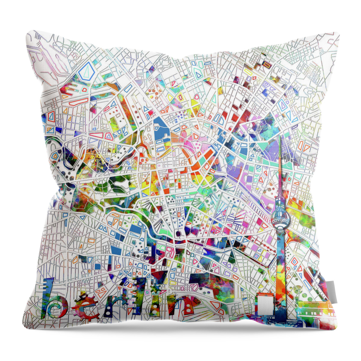 Berlin Throw Pillow featuring the digital art Berlin Map White by Bekim M