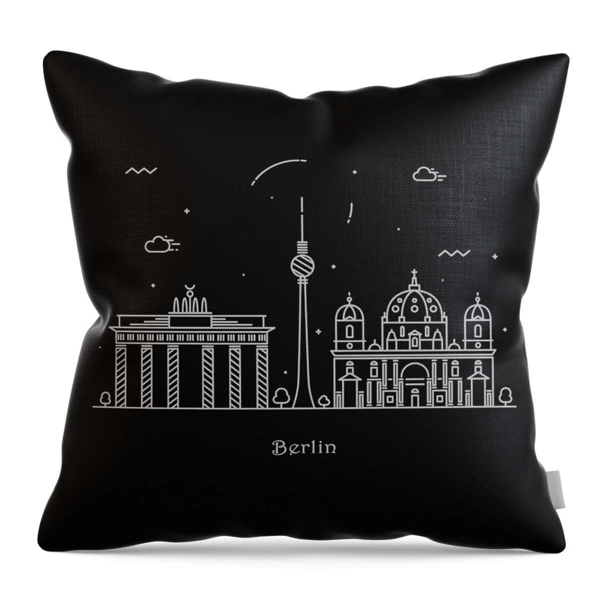 Berlin Throw Pillow featuring the drawing Berlin Skyline Travel Poster by Inspirowl Design