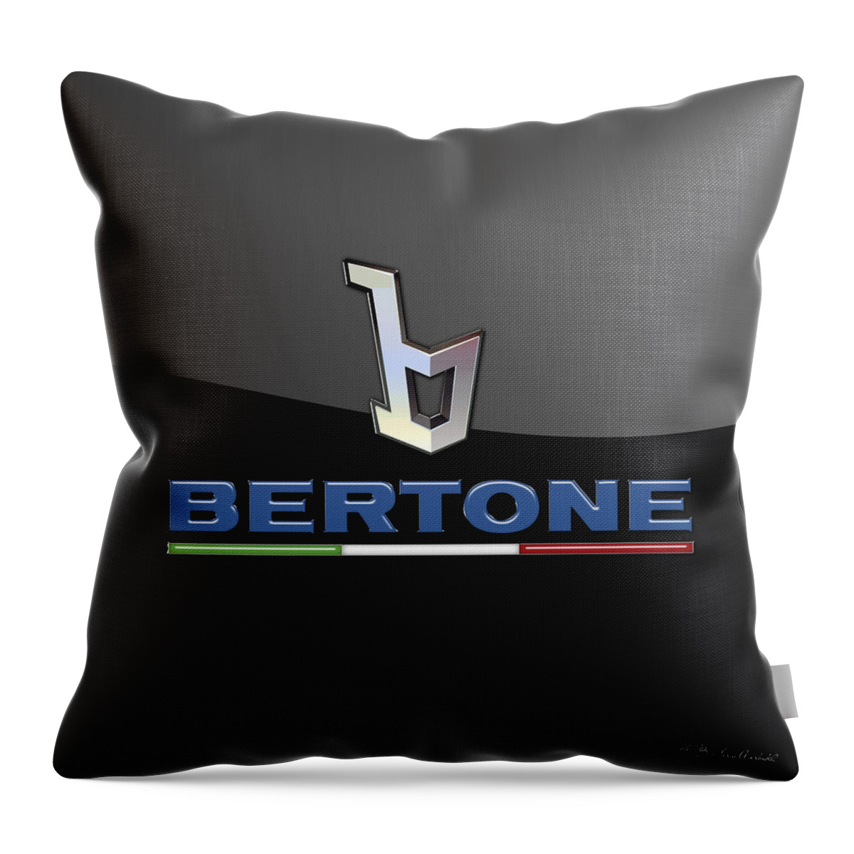 'auto Badges' Collection By Serge Averbukh Throw Pillow featuring the photograph Bertone - 3 D Badge On Black by Serge Averbukh