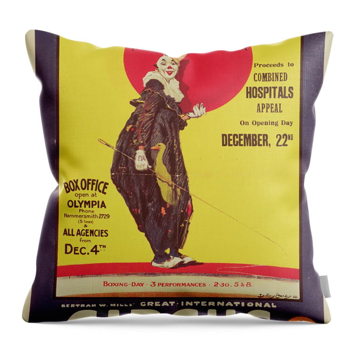 Bertram Mills Circus Poster Throw Pillow featuring the painting Bertram Mills circus poster by Dudley Hardy
