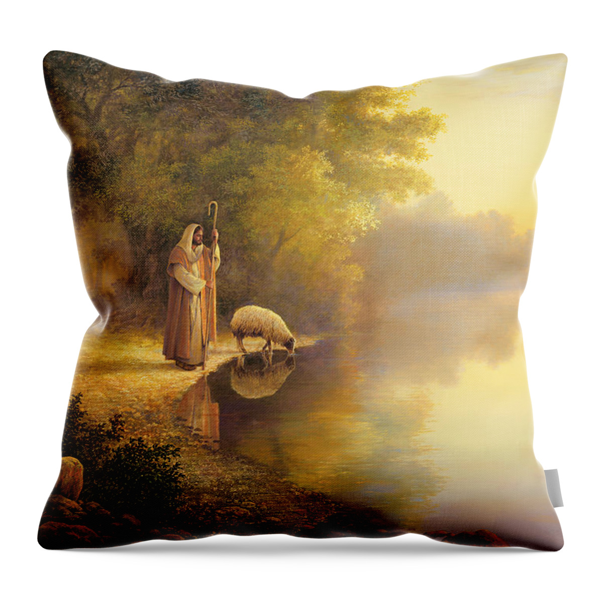Jesus Throw Pillow featuring the painting Beside Still Waters by Greg Olsen