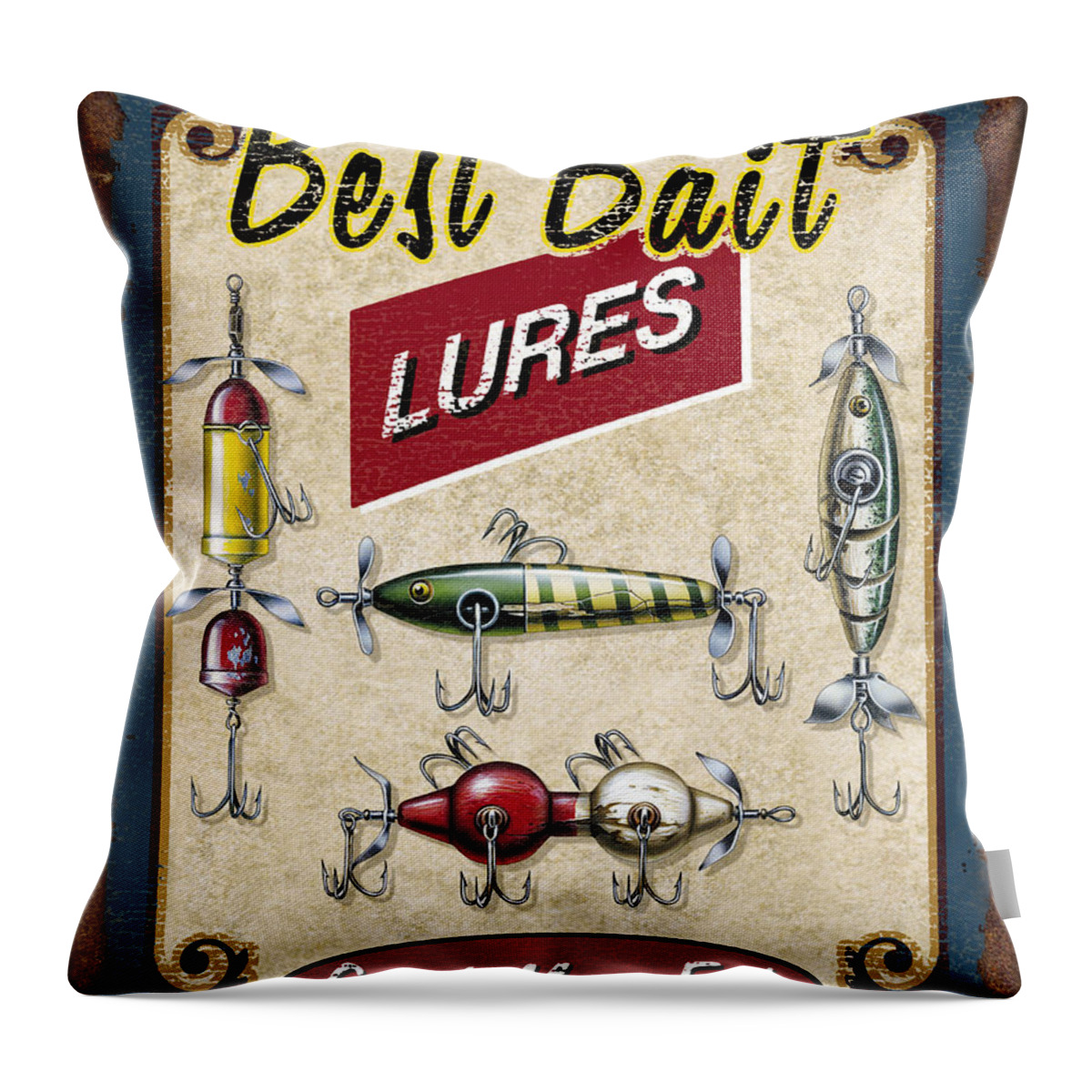 Jon Q Wright Throw Pillow featuring the painting Best Bait Lures by JQ Licensing