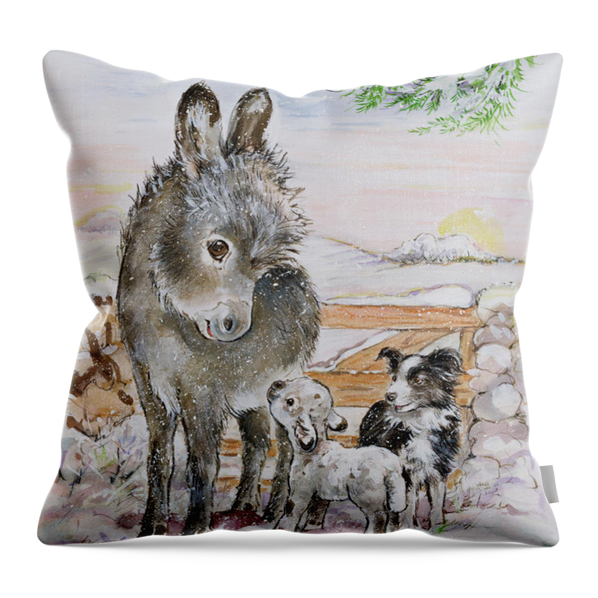 Snow Throw Pillow featuring the painting Best Friends by Diane Matthes