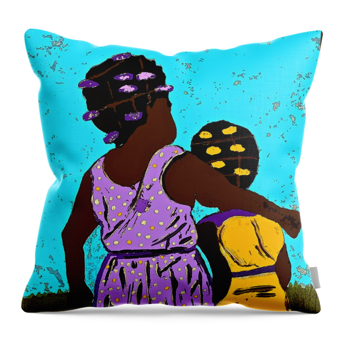 Girls Throw Pillow featuring the painting Best Friends by Saundra Myles