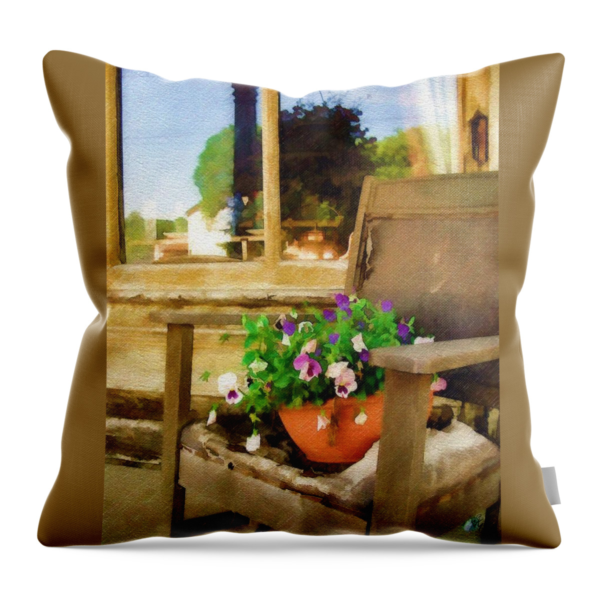 Pansies Throw Pillow featuring the photograph Best Seat in the House by Sandy MacGowan