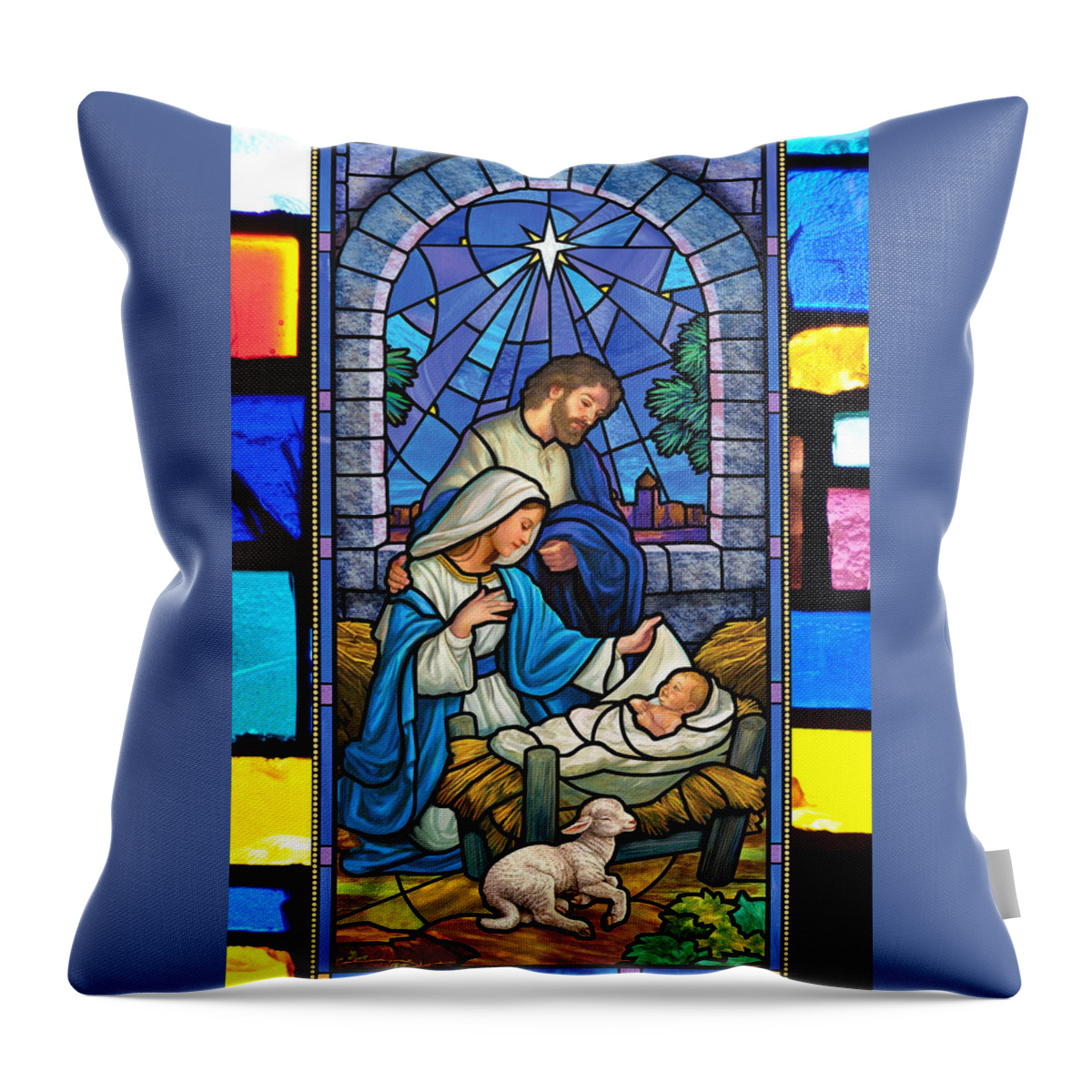 Bethlehem Star Throw Pillow featuring the photograph Bethlehem Star Stained Glass by Munir Alawi