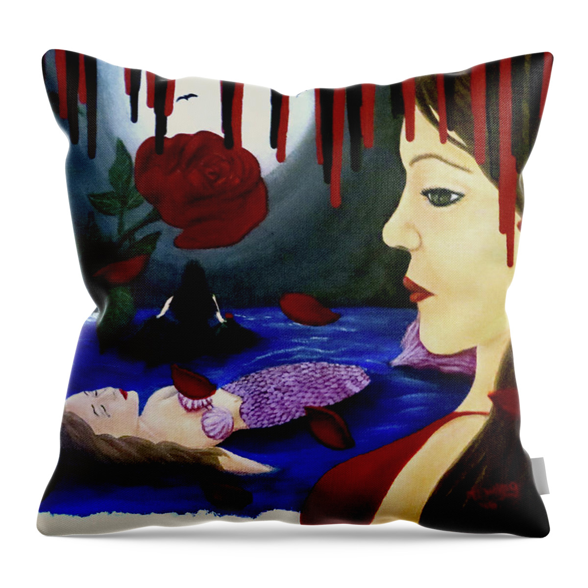 Mermaid Throw Pillow featuring the painting Betrayal by Teresa Wing