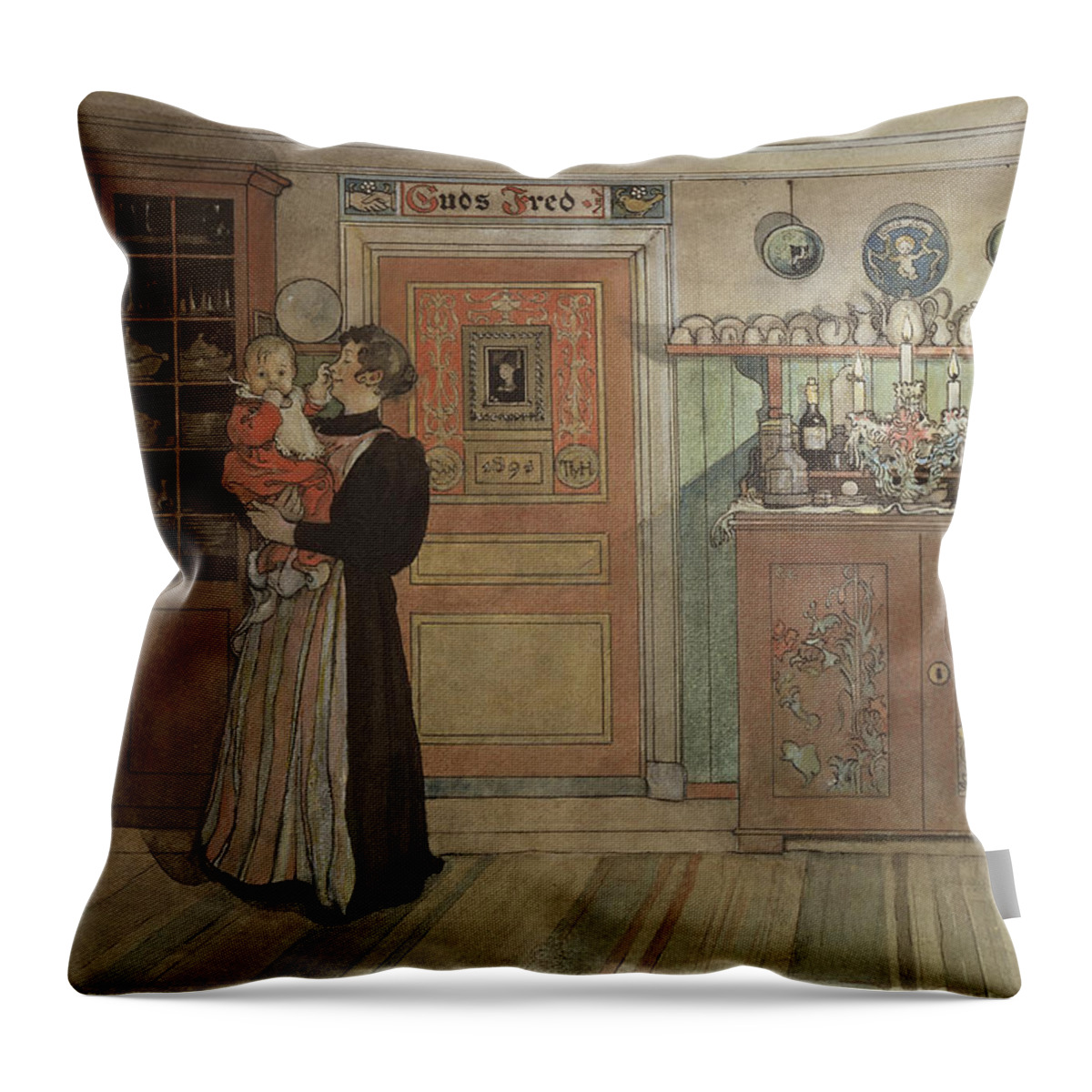 Carl Larsson Throw Pillow featuring the drawing Between Christmas and New Year. From A Home by Carl Larsson