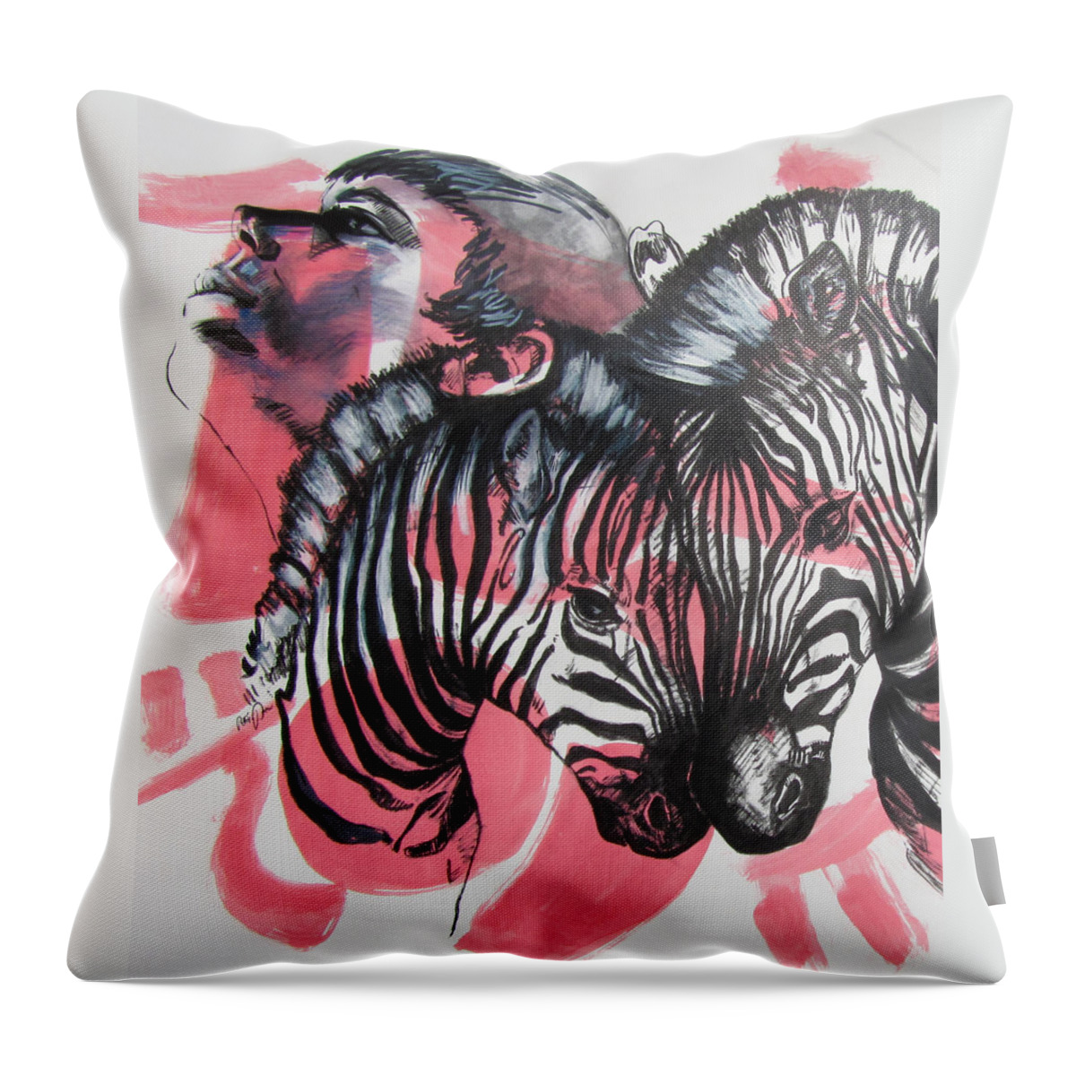 Striped Zebra Throw Pillow featuring the painting Between Stripes by Rene Capone