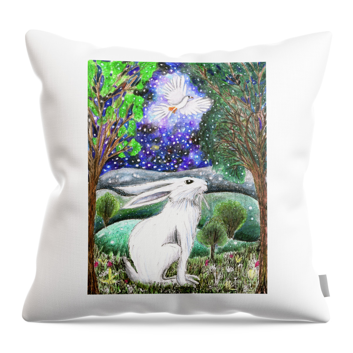Lise Winne Throw Pillow featuring the painting Between the Trees by Lise Winne