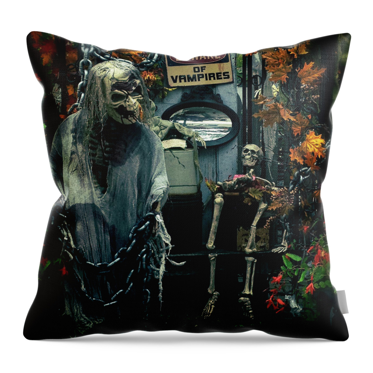 Halloween Throw Pillow featuring the photograph Beware of Vampires by Mary Machare