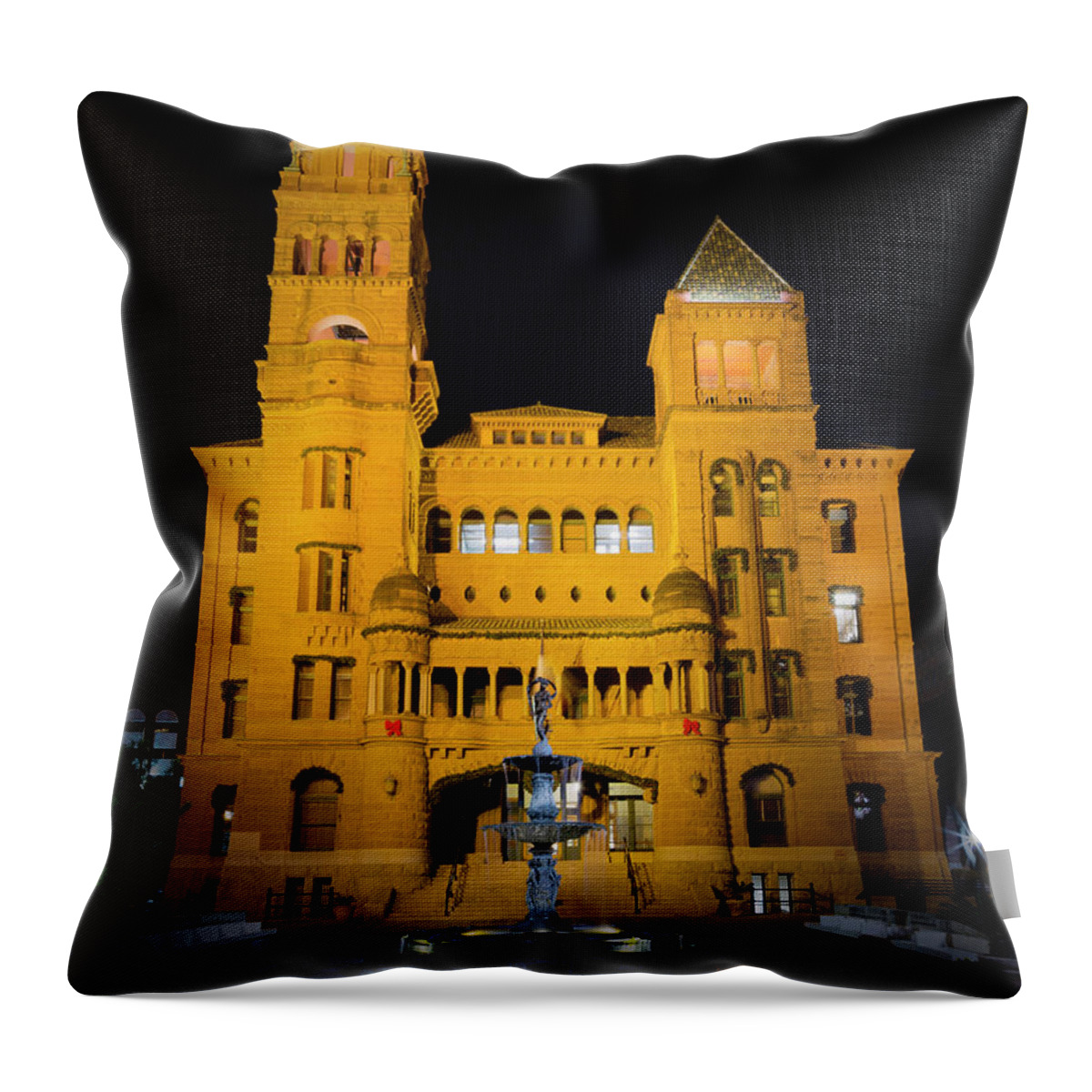 Bexar County Throw Pillow featuring the photograph Bexar County Courthouse Illumination by Stephen Stookey