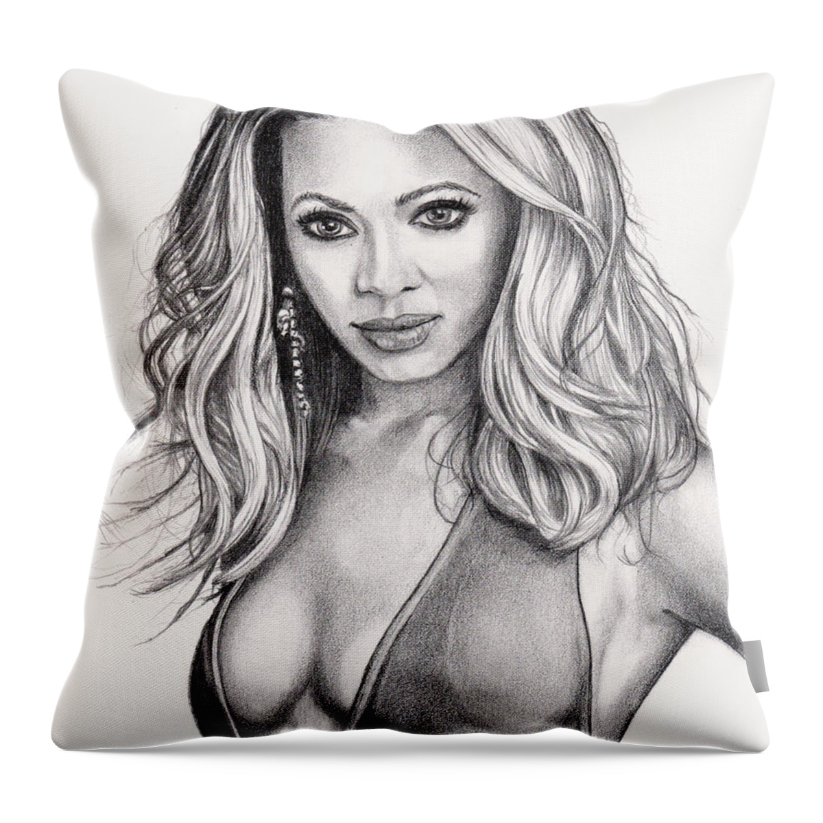 Portraits Throw Pillow featuring the drawing Beyonce by Daniel Carvalho