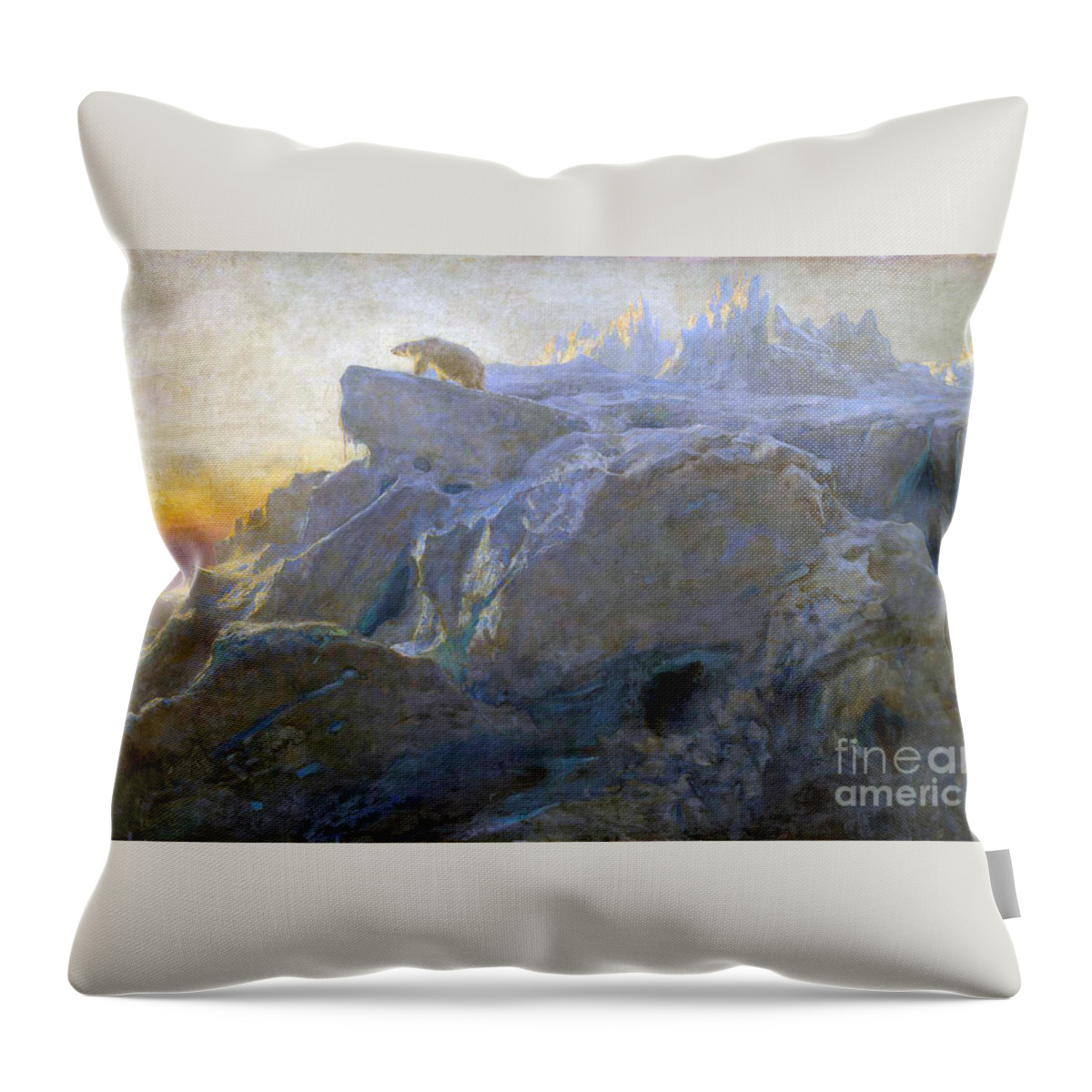 Briton Riviere - Beyond Man's Footsteps. Bear Throw Pillow featuring the painting Beyond Man Footstep by MotionAge Designs