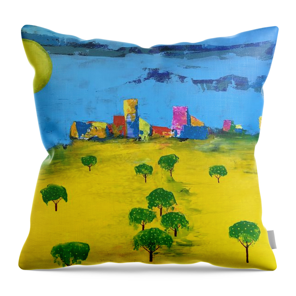 Lemons Throw Pillow featuring the painting Beyond the Lemon Grove by Lew Hagood