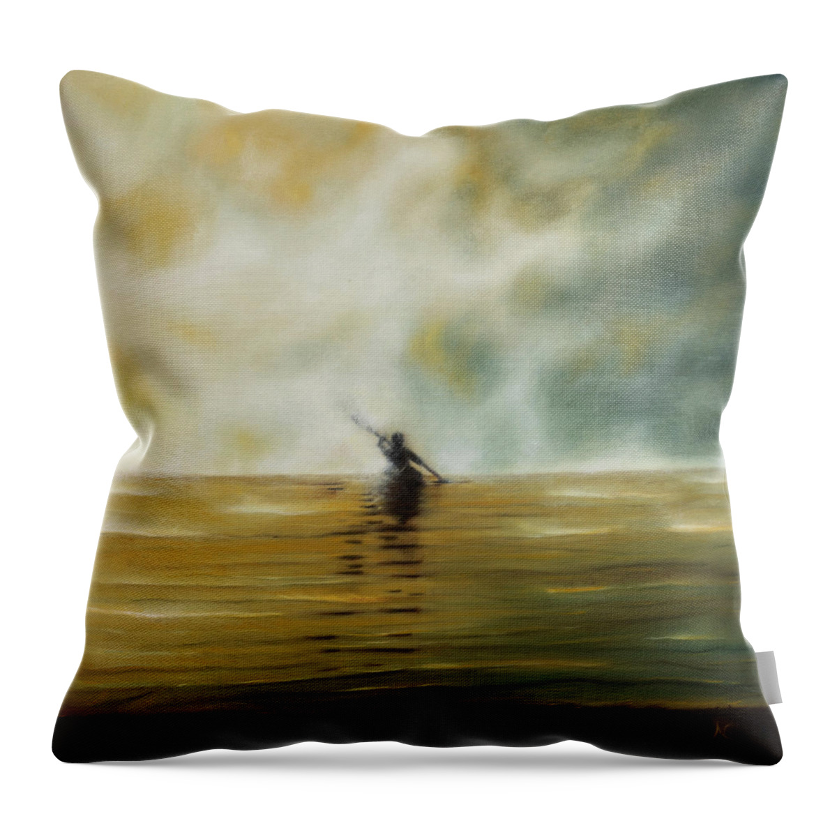 Kayak Throw Pillow featuring the painting Beyond The Veil by Neslihan Ergul Colley