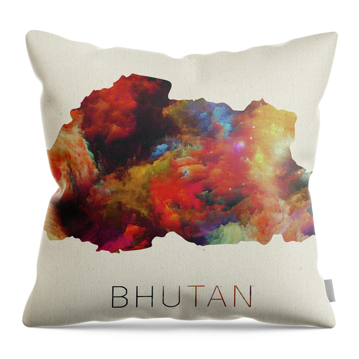 Bhutan Throw Pillow featuring the mixed media Bhutan Watercolor Map by Design Turnpike