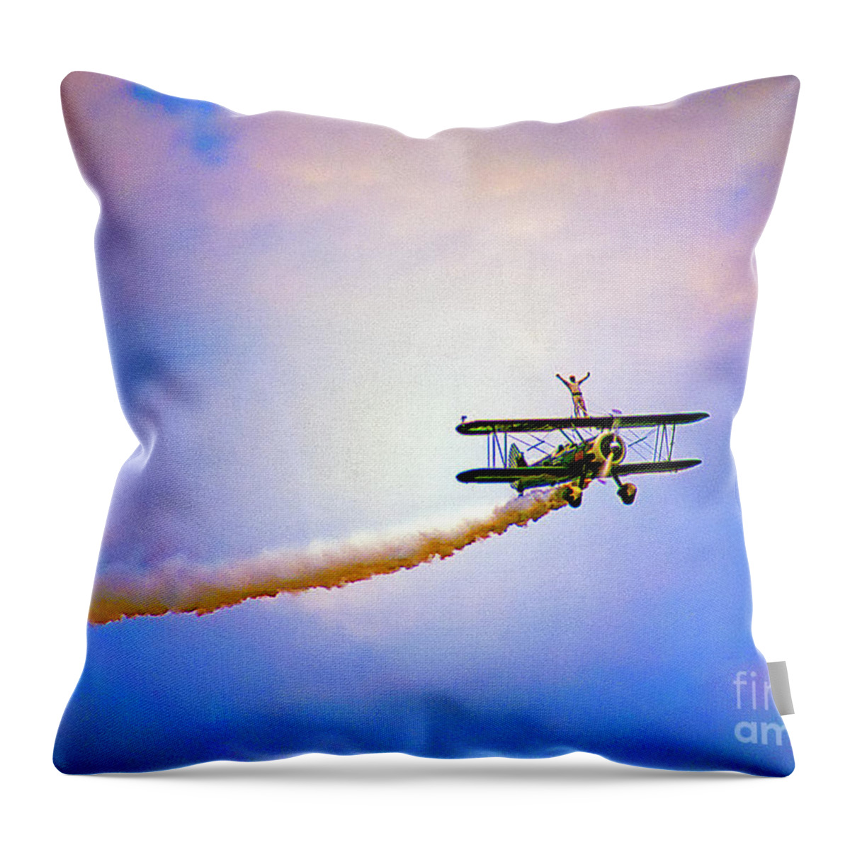Bi-plane Throw Pillow featuring the photograph Bi-Plane and Wing Walker by Tom Jelen
