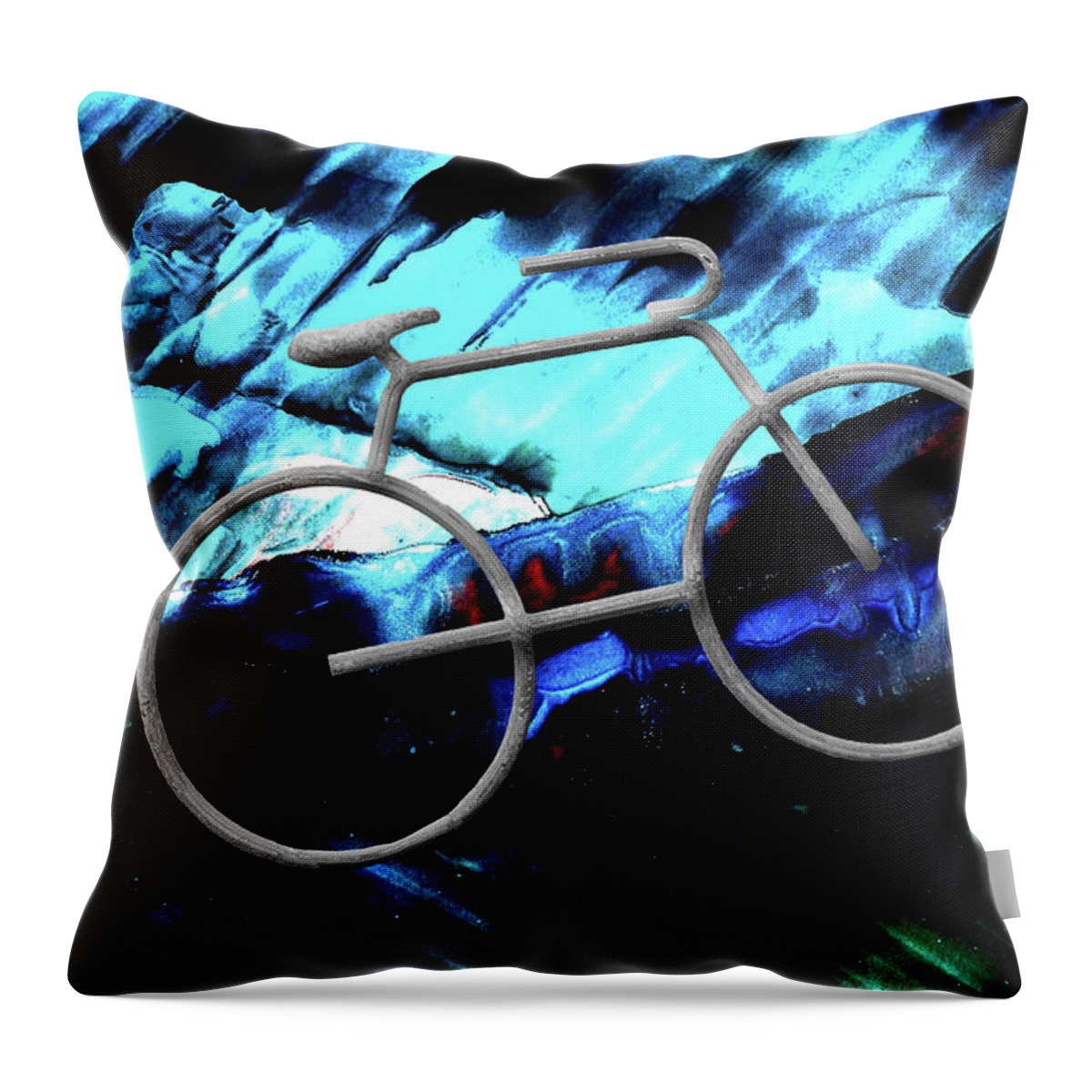 Bike Throw Pillow featuring the mixed media Bicycle Abstract Art BLUE by Lesa Fine