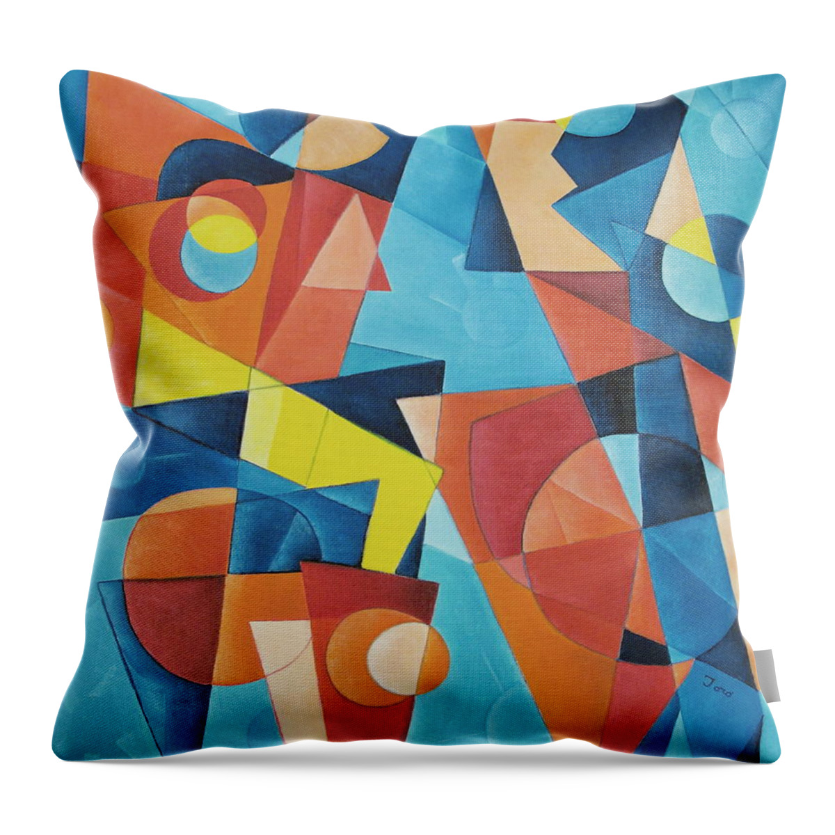 Cubistic Throw Pillow featuring the painting Bicycle Built for Two by Trish Toro